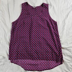 Halogen Womens XL Tank Sleeveless Blouse Maroon Pattern HiLo Shirt Top Nordstrom
